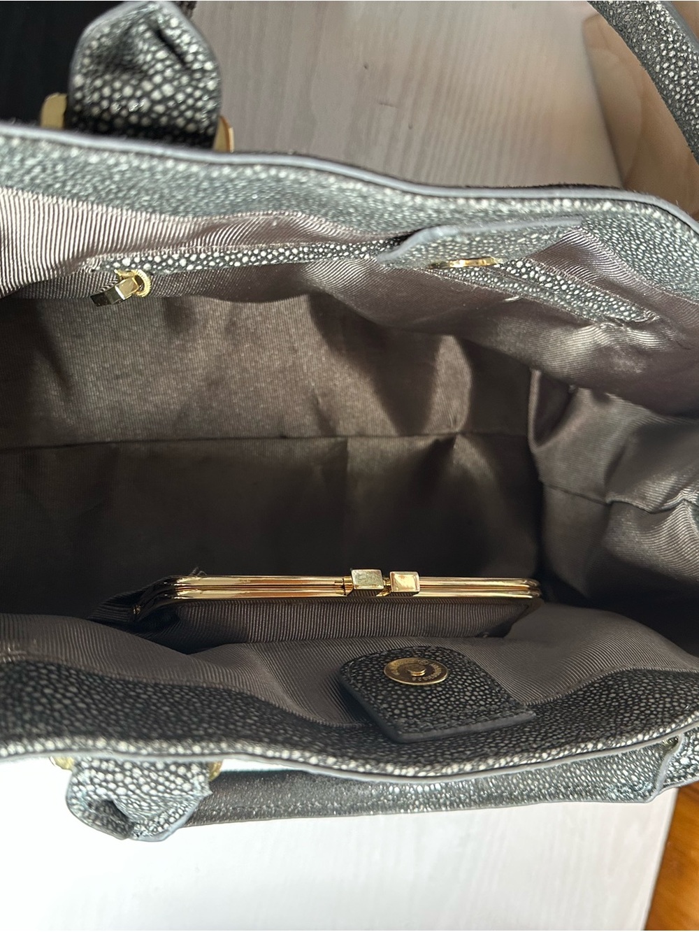 Ivanka Trump Metallic Gray Textured Tote with Tassel - Picture 13 of 16